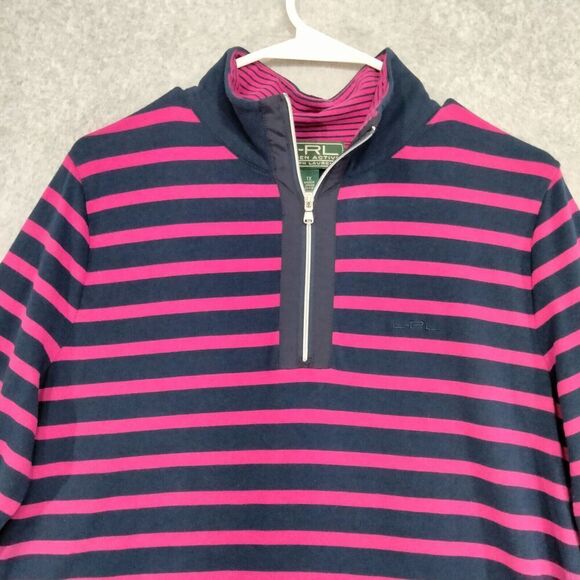 LRL Ralph Lauren Active Sz 1X Blue Pink Striped Knit 1/4 Zip Pullover Sweater - Picture 2 of 11